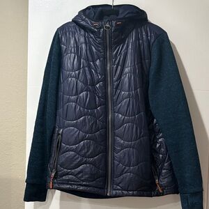 Superdry Dark Blue Quilted Jacket with Orange Accents